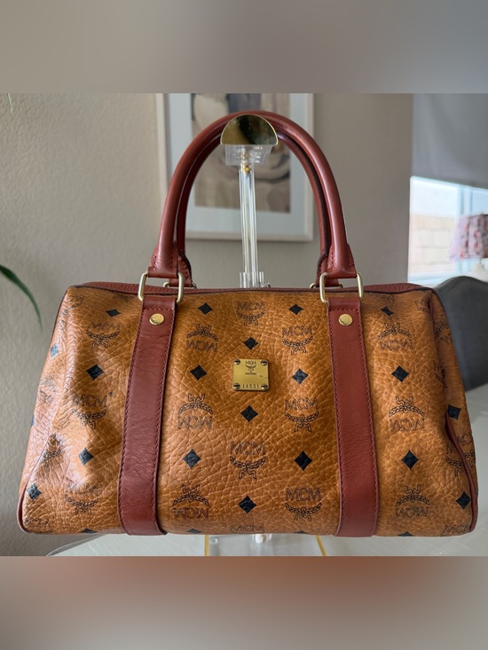 MCM Handbags - MCM Visetos Boston Speedy Satchel Bag – Cognac Brown Monogram Leather